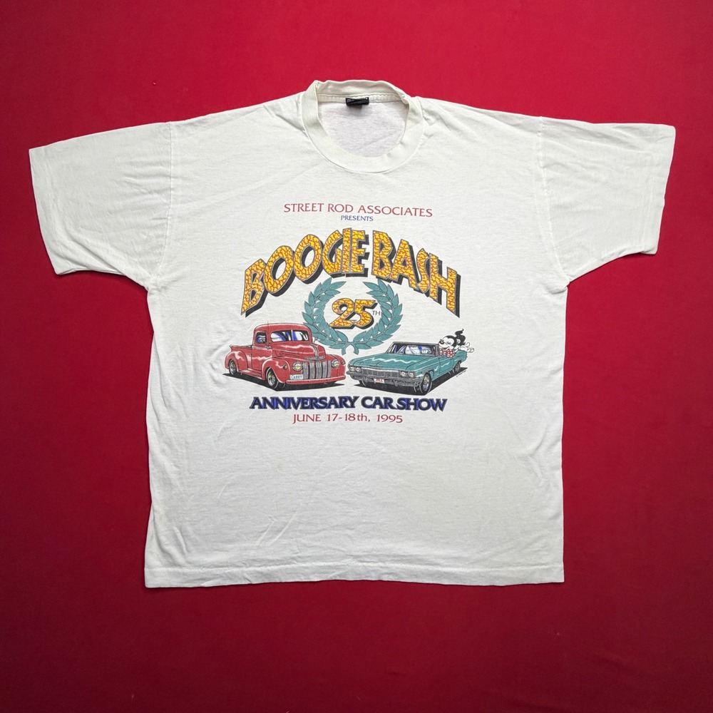 Vintage 90s Boogie Bash Car Show‎ T-Shirt Best Fruit of the Loom White XL USA